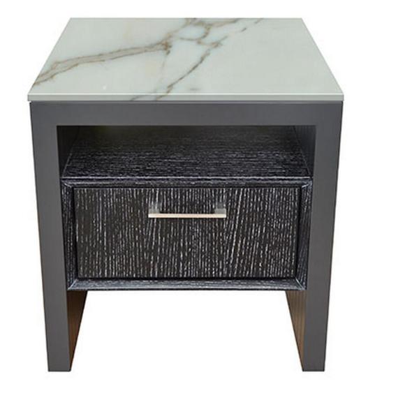 Stone top oak wood veneer night stand for high end hotel,hotel bedroom furniture