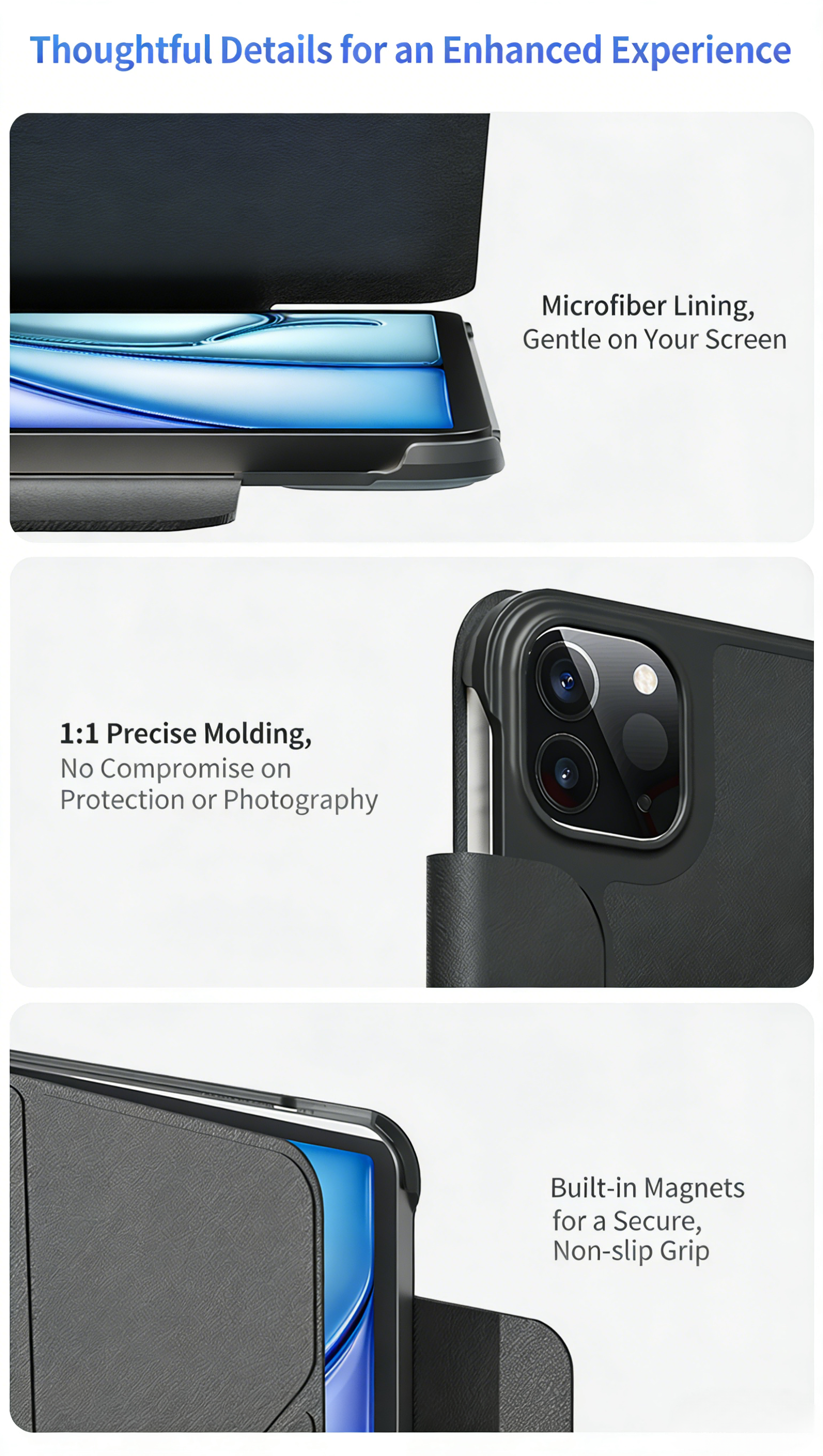 Slim Magnetic Double-sided Clip with Multi-angle Horizontal and Vertical Support Suitable for iPad IPro 13 M5/M4 OEM/ODM/Private