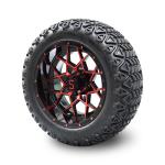 Golf Cart 14 Inch Red/Glossy Black Wheels And 22 Inch Tires Combo