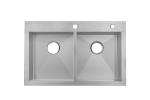 33X22 Inch 2 Bowl Top Mount Stainless Steel Kitchen Sink PVD Brushed Surface