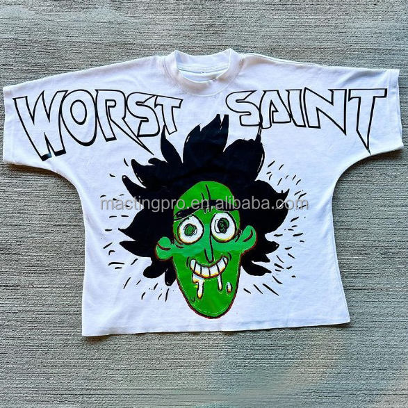 Custom Oversized Distressed T-Shirt with Saw Raw Hem and 100% Cotton Fabric