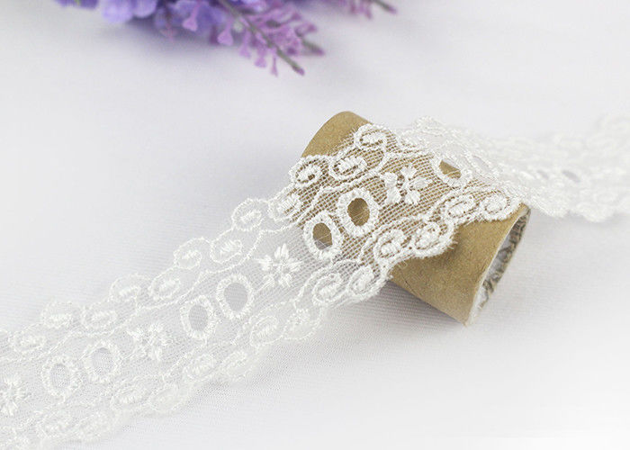 Floral Embroidery Polyester Eyelet Lace Trim For Women Dresses / Home Textile