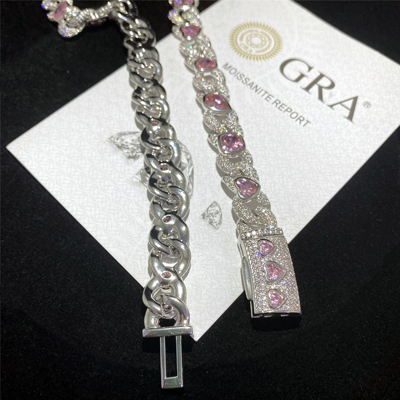 Custom 925 Silver Moissanite Cuban Link Chain Jewelry Hip Hop Diamond