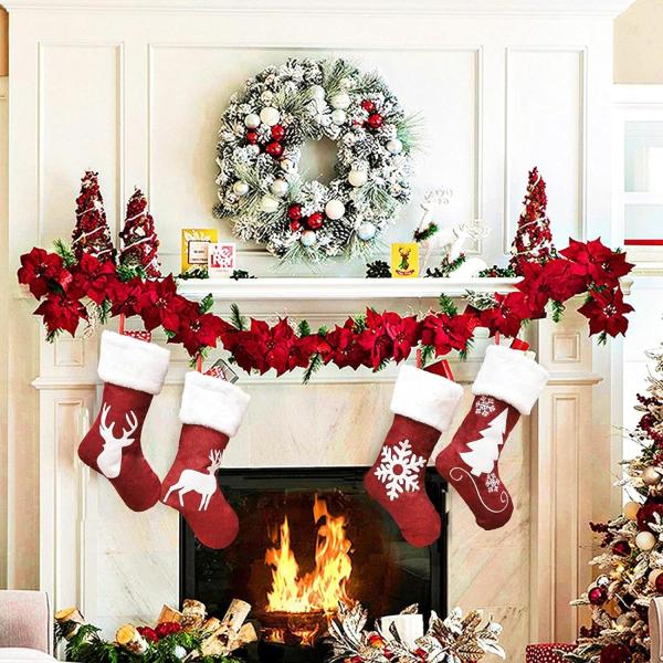 Christmas Stockings Set, 4 Pcs Large Christmas Stocking Soft Classic Red White