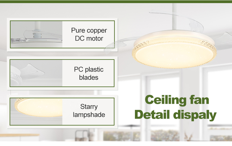 2- White Folding Blades Design LED Ceiling Fan with BLDC Motor and Retractable Blades