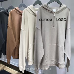 Wholesale 300g-700g Cotton Unisex Mens Streetwear Oversized Puff Print Half Zip Up Hoodies 3xl 4xl 5xl from china suppliers