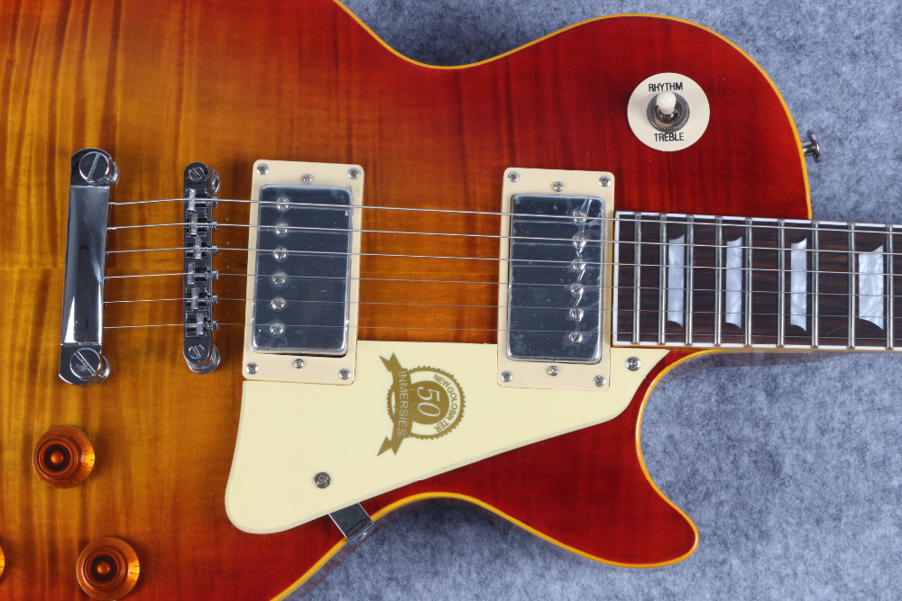 Custom 50th Anniversary LP Reissue electric guitar,Aged Vintage Cherry Sunburst tiger flame musical guitar free shipping