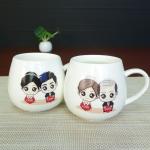 Belly Shape High White Porcelain Couple Heat Activated Coffee Mug