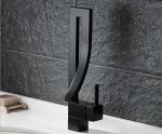Square Long Spout Single Handle Hot Cold Water Faucet Brass Black Kitchen Mixer