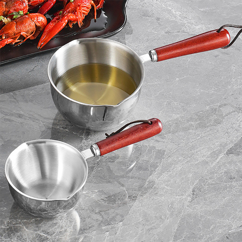 New Arrival Cooking Pot 18/8 Stainless Steel Frying Egg Pot Pan Cooking Pan Spilled Oil Pot With Wooden Handle