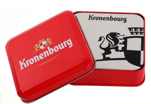 Mordern style Square Shape tin coaster with cork base set 4 in a tin box