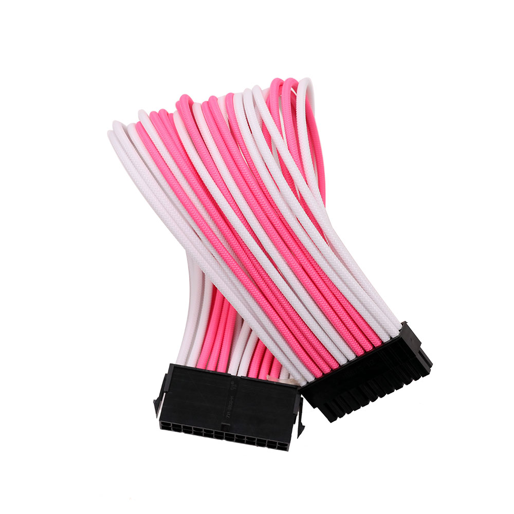 ATX 24PIN Braided Sleeved Extension Cable Male to Female 18AWG Power Supply Extension Cable with Pink White