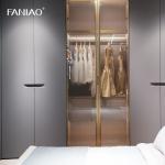 French Style Gray Custom Bedroom Wardrobe With Glass Door Recessed Handles