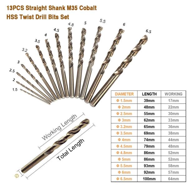 Metric M35 Cobalt Steel HSS Twist Drill Bits Straight Shank Spiral Flute Type