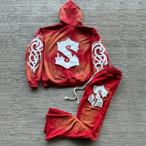 Wholesale Customized Colorful Embroidery Logo 2 Piece Jogger Sets Flared Sweatpants Distressed from china suppliers