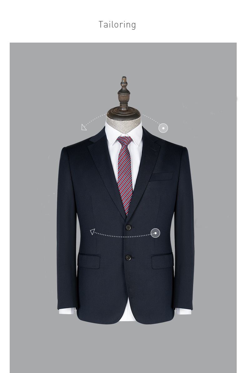 Men's Fashion Business Suit in Blue Woolen with Single Breasted Jacket and Trousers