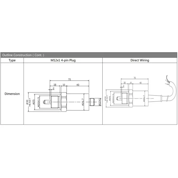 Stainless Steel Pressure Transmitter With Five-core Connector Pressure Sensor Transducer