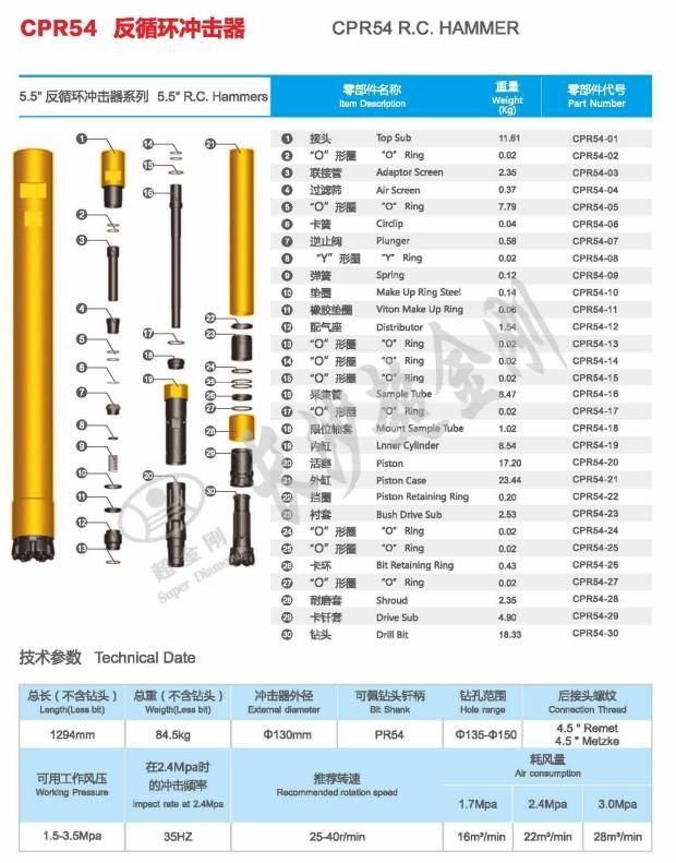 Reverse Circulation DTH Hammer RC DTH Hammers Pr54 Hammer