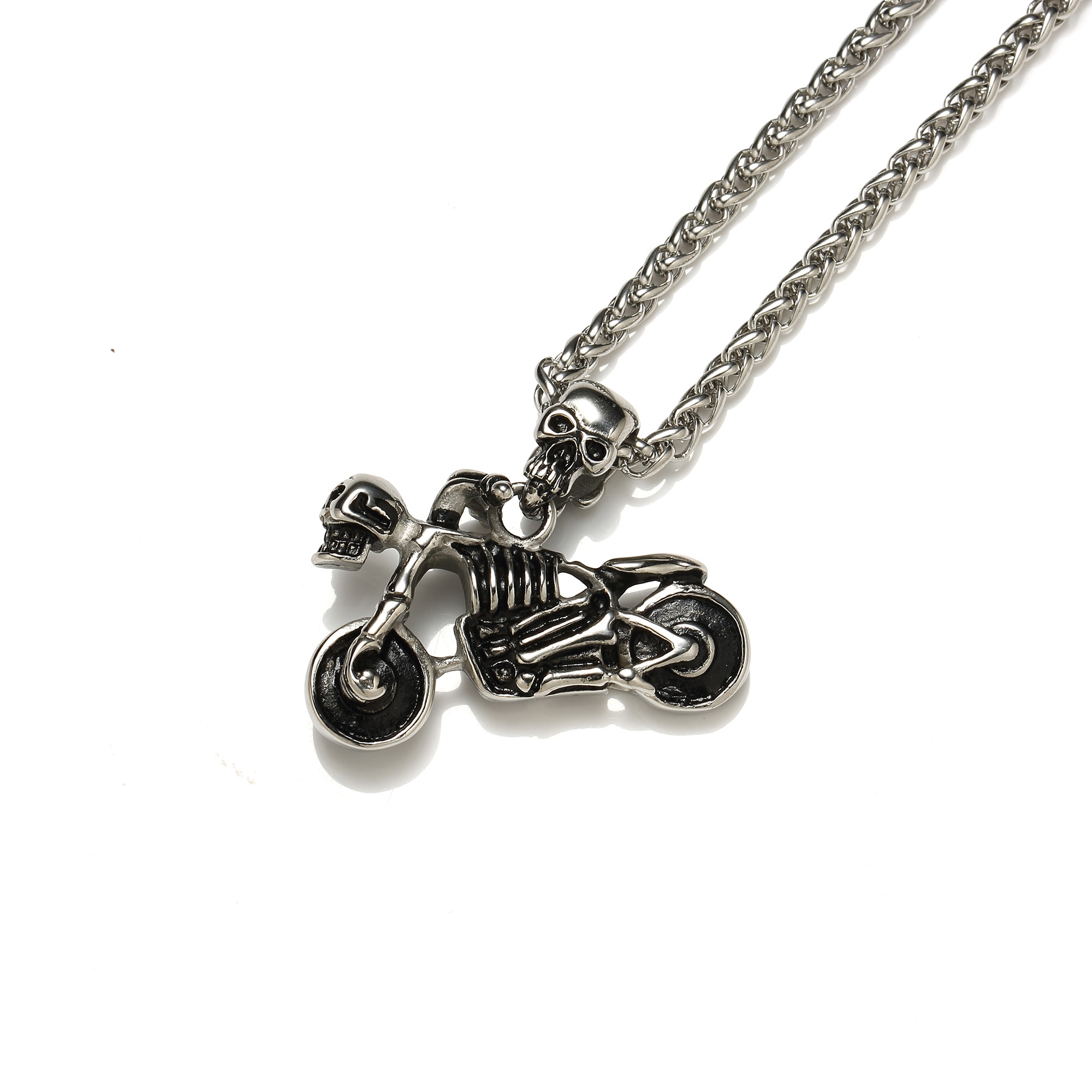 Men Fashion Jewelry Punk Stainless Steel Motor Biker Pendant Necklace