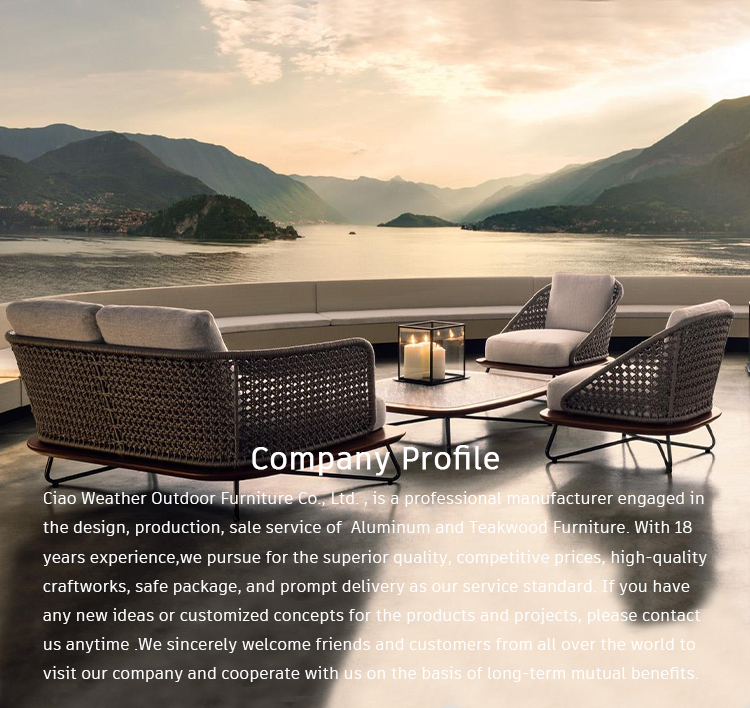 Waterproof Cushions Chair and Luxury Rope Weaving Coffee Table Furniture Set for Hotel Outdoor Dining Aluminum Frame Garden Set