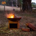 Round Outdoor Garden Wood Burning Corten Steel Fire Pit 3mm With Wood Storage