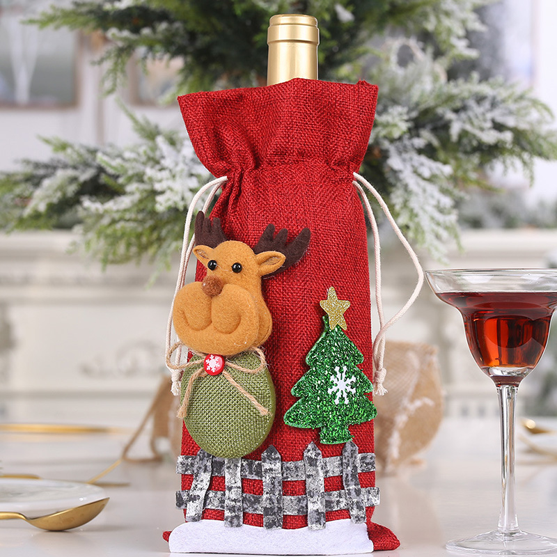 Factory OEM Christmas Wine Bottle Covers Bag for Home Santa Claus Wine Bottle Cover Snowman Stocking Gift Holders