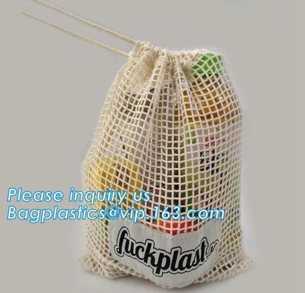 Reusable Long Handle Cotton Net Produce Bag , Cotton Net Shopping Bags For