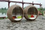 Powder Coated Outdoor Furniture Apple Style Rattan Weaving Sofa for Backyard