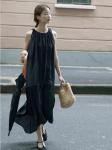 Black 90% Lyocell Material Stretch Tencel Sleeveless Dress Size 38 40