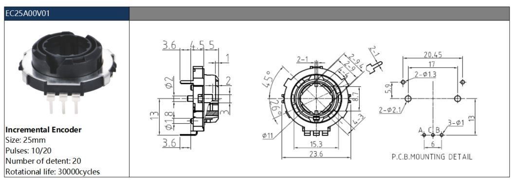 Ring Type Hollow Shaft 25mm Cw Rotary Encoder for Car Audio