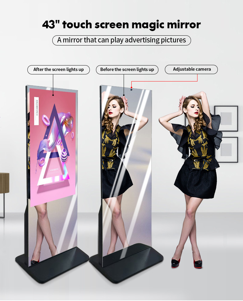 43 Inch Totem Magic Mirror Digital Signage With Body Sensor For Fitness Center