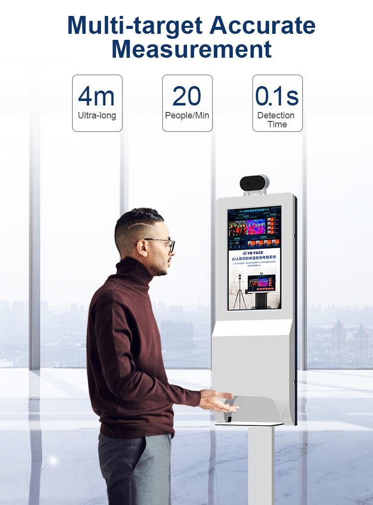 TFT LCD Digital Advertising Display with Hand Sanitizer Dispenser and Thermal Temperature Checking Kiosk