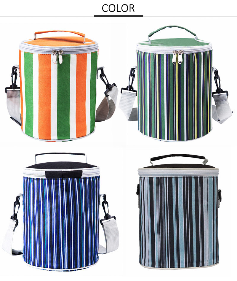 Cylindrical Shape Large Insulated Thermal Food Picnic Cooler Bag