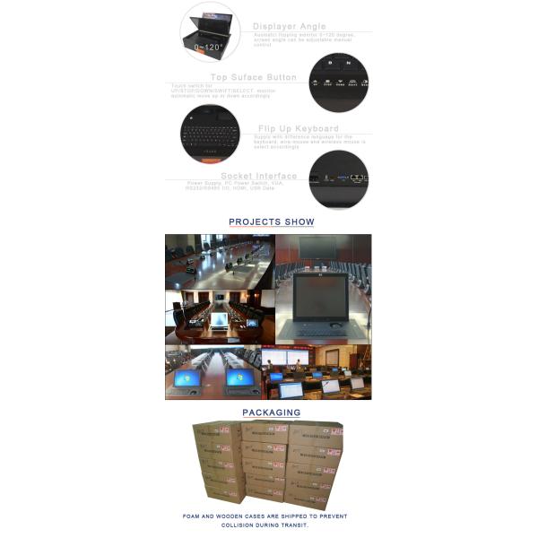 Motorized Flip up Monitor Lift Integrated With 19 Inch Screen for Conference System