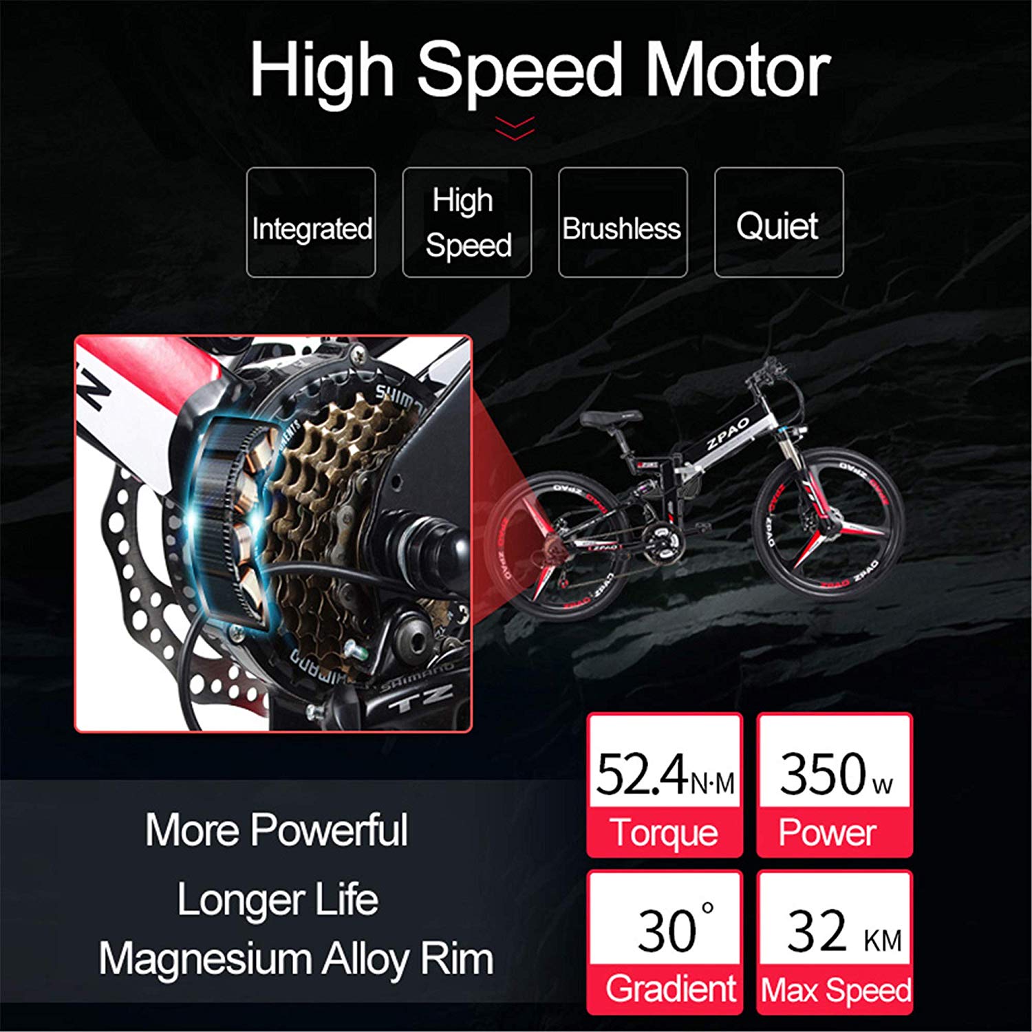 21 Speed Electric Folding Bike 48V 120Km Long Range 26 Inch Wheel Ebike