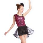 Asymmetrical Neck Sequined Leotard Ballet Dance Costumes High-Low Tutu Dance