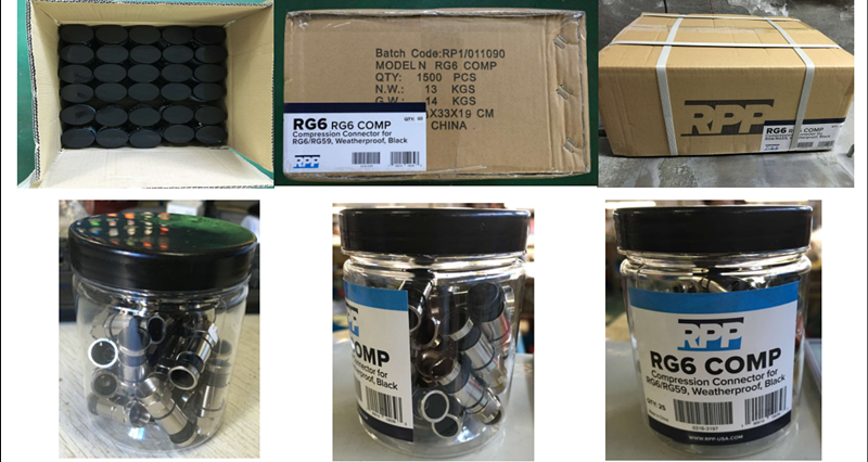 F compression connector waterproof RG6 jar packing