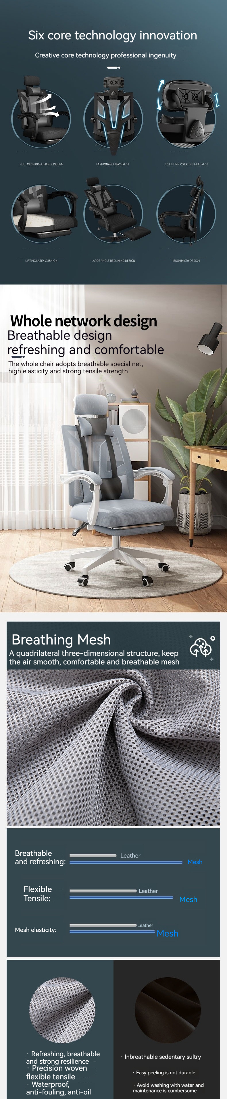 High Back Mesh Rolling Swivel Reclining PC Chair Metal Gaming Chair for Home Office