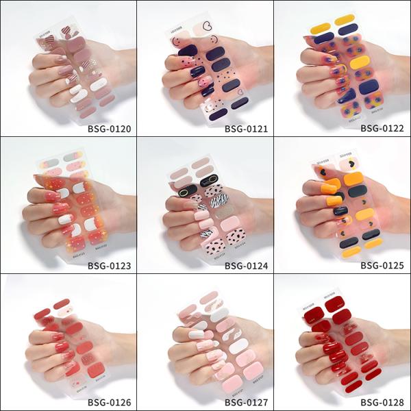 Factory Supply nail designs Semi Cured Gel Nail Strips 3D Eco-friendly Glittering Nail Tip Sticker
