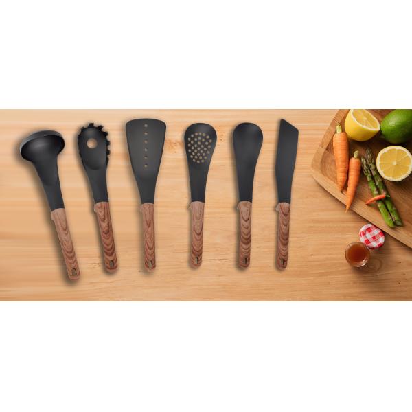 ISO9001 Certified Non-stick Cookware Set with Wooden Finish Handle and Kitchen Utensils