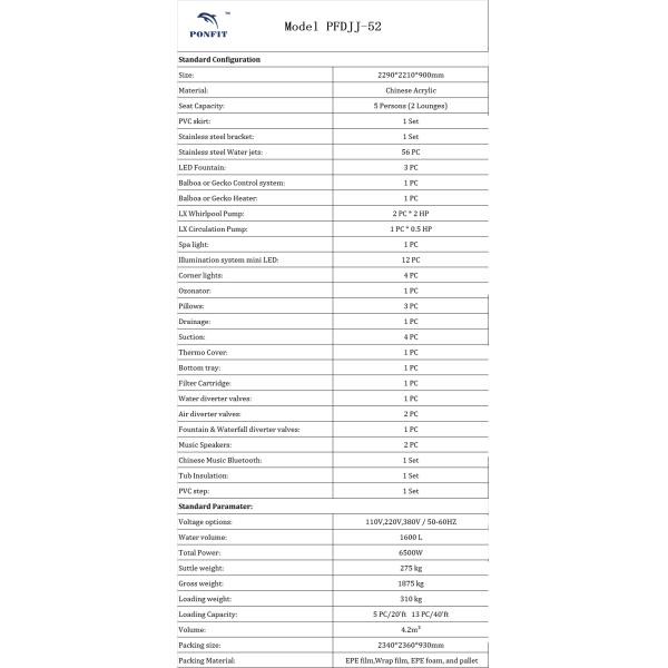European Standard Massage Spa Tub Acrylic Material Optional Color Jet Hot Tub