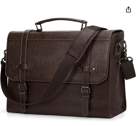 RAINSMORE Mens Messenger Bag 17 Inch Waterproof Vintage Leather Laptop Briefcase Large Laptop Bag Satchel Bag Computer Shoulder Bag for Office
