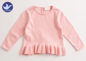 China Frill Welt Girls Pink Sweater , Girls Crew Neck Sweater Back Neck Button Closure on sale