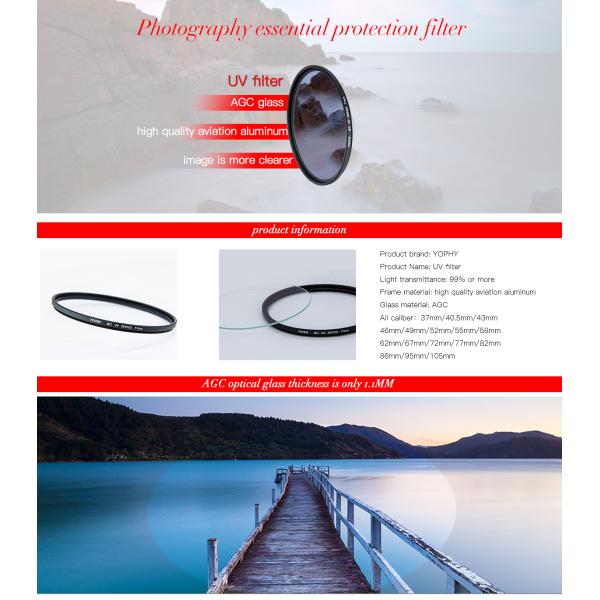 77mm High Definition Multi Coated Camera Lens UV Filter With Ultra Thin Elegant Black Frame
