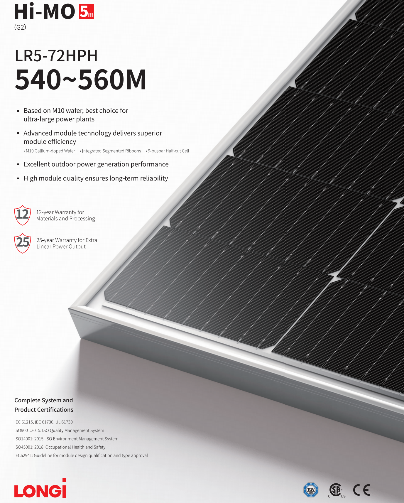 LONGI 545w Polycrystalline Solar Panel Half Cell Grade A LR5-72HPH-545M