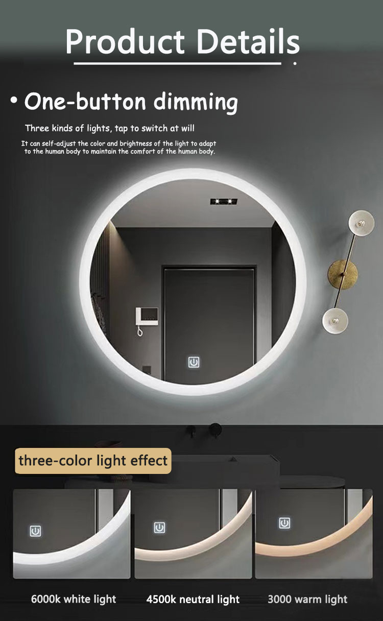 Touch Screen LED Bathroom Mirror with Large Sensor Switch and Modern Design Style