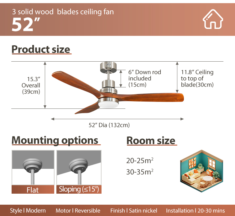 Consumption Energy Saving Inverter Ceiling Fan 52 Inch with Remote Control and DC Motor
