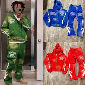 Wholesale Gender-Neutral Men's Acid Wash Zipper Tracksuit 2 Piece Set with Hoodies and Sweatpants from china suppliers
