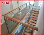 Solid Wood Staircase VK91S Beech Handrail Tread Beech ,Railing tempered glass,