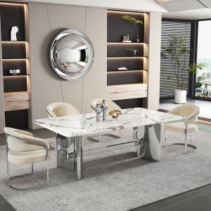 Wholesale Light Luxury Stainless Steel Marble Dining Table Set Non-Folding from china suppliers